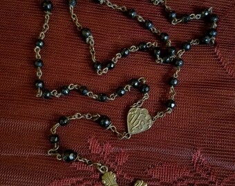 Vintage Very Old Art Deco Black Beaded Rosary Crucifix