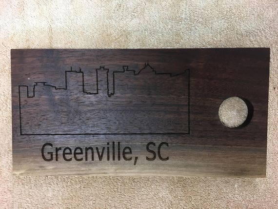 Laser Engraved Greenville Skyline Walnut Cutting Board