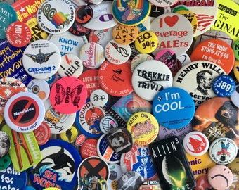 10 randomly chosen vintage pin-back button grab bag