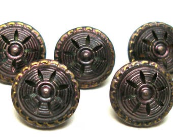 1800s Antique BUTTONS, 5 Victorian metal twinkles in plum, 1/2".
