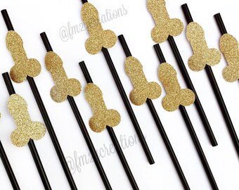 Penis Straws Bachelorette Party Decor | Glitter Penis Straws | Dirty 30 Party | Pink and Gold Bachelorette Party | Hen Party Decor