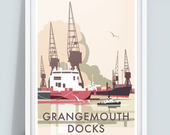 Grangemouth Docks Travel Poster Print, Scotland