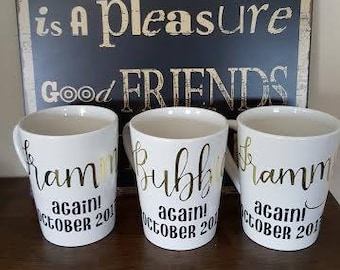 Personalized Mug - Calligraphy - Pregnancy Announcement - Bridal Party - Gift