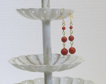 Genuine Coral Drop Earrings, Gold-Plated Earwires, Civil War Appropriate