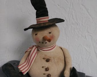 Primitive Snowman Doll with Top Hat and Boots
