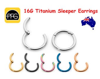 365 Sleepers 1 Pair 16G Titanium 6mm -16mm Hinged Sleeper Hoop Earrings Segment Rings