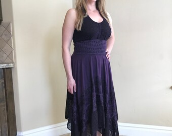 Presidents Day sale Purple Embroidered Halter Gypsy Lace Dress