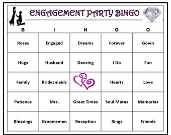 Engagement Party Bingo Game 60 Cards Wedding Themed Words Very Fun Engagement Party Bingo Game 60 Cards Wedding Themed Words Very Fun