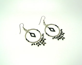 Black Spike and miyuki - creole earrings