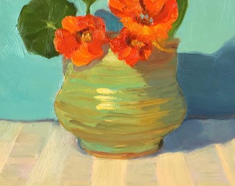 Colorful Floral Still Life Original Oil Painting Wall Art