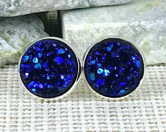 Midnight Blue Druzy Earrings - Drusy - Druzy - Stud Earrings - Jewelry - Gift - Blue - Bridesmaid - Wedding Jewelry - Trend - Thank You Gift