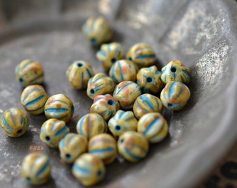 Czech Glass Picasso Opaque Ivory Baby Melon Round Beads 25 Coastal Dreaming