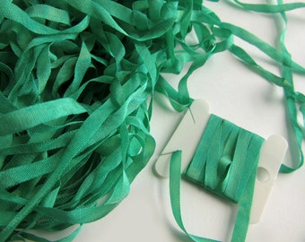 Green Silk Ribbon - Embroidery Ribbon - 4mm - Needlecraft - Emerald Green 2