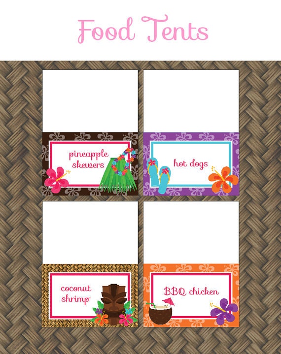 items similar to hawaiian luau birthday party food labels printable