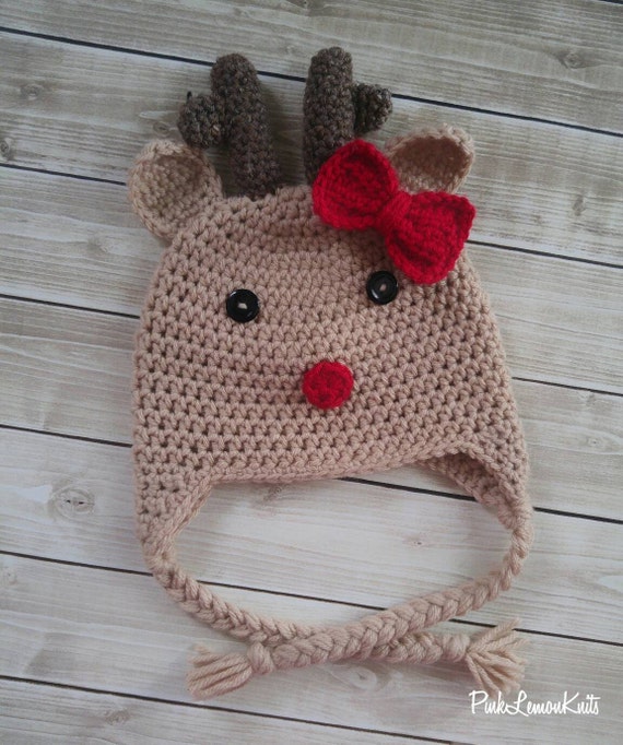 Items similar to Christmas hat, crochet reindeer hat, baby photo prop