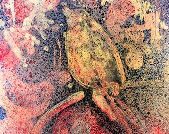 FINCH SONG 2 - Original Wax Encaustic - Bird Painting - ElizabethAFox - Nature Painting - Bird Series 1