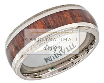 Personalized Rosewood Inlaid TITANIUM Ring 8mm
