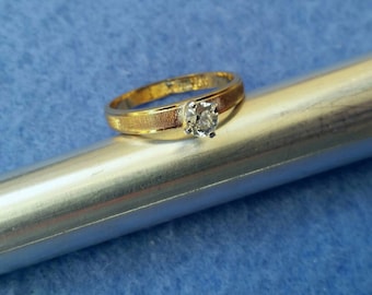Vintage Esposito Solitaire Engagement Ring 18KT HGE size 8.25, signed Espo ring, gold plated faux diamond ring