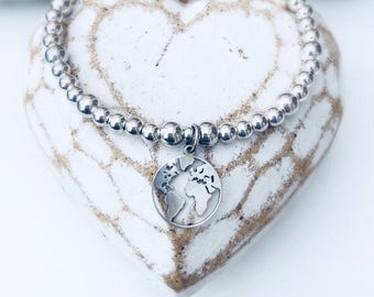 Sterling Silver "WANDERLUST" ATLAS World MAP Charm Bracelet