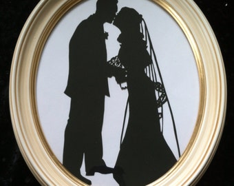 Custom Silhouette First Anniversary Gift in Antiqued Ivory 8x10 Oval Frame