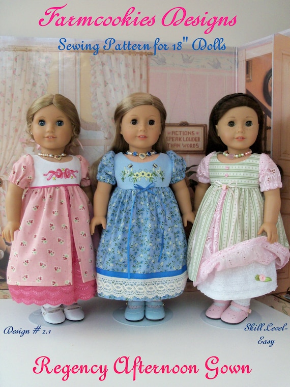 PRINTED SEWING PATTERN fits like American Girl Doll Clothes / Regency Afternoon Gown by Farmcookies / 18 Inch Doll Clothes Pattern