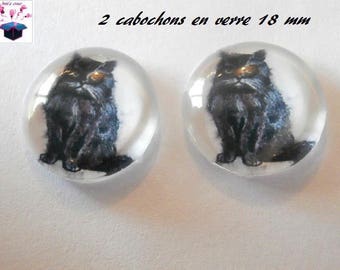 2 cat themed 18mm domed glass cabochon