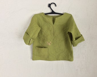 Linen tunic for a baby boy, green linen t-shirt for a baby