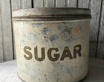 Vintage Canister Metal Sugar Farmhouse Kitchenware Storage Tin Bin Country Rustic Container