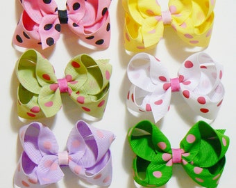 Girls Polka Dot Hair Bow Set Small Toddler Girls Hair Bows Little Girl Hair Bows Hair Clips Hairbows Hair Accessories for Kids (Set of 6)
