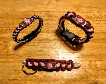 Alabama Crimson Tide inspired Parcord Bracelet, Keychain, or Set