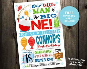 Fishing invitation, fishing first birthday, fishing party fishing birthday Reeling in the big one boy fish 1st printable digital file