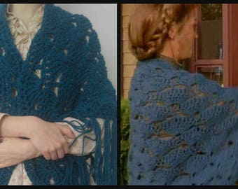 Dr. Quinn Michaela's Teal Shell Shawl Crochet, Dr. Quinn Replica Shawl , Medicine Woman, Oversized Pioneer Dr. Quinn Costume