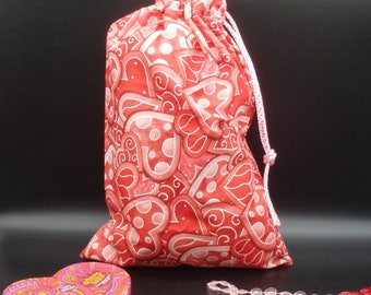 Hearts Gift Bag, Sweetheart Gift Bag, Drawstring Bag, Reusable Gift Wrap, Fabric Gift Bag, Valentines Gift Bag, Gifts for Lovers - 11" x 16"