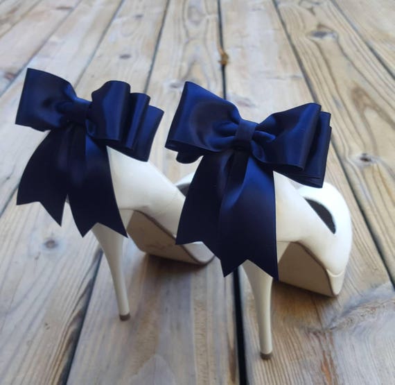 NAVY BLUE Shoe Clips Bridal Shoe Clips Satin Bow Shoe Clips