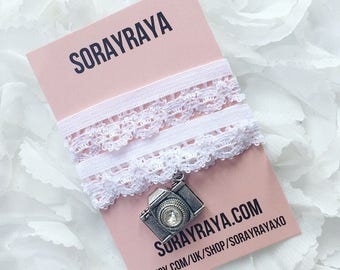 White Lace Choker With Camera - 13/14 Inches