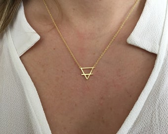 Triangle Alchemy Necklace, Earth Element Necklace- Silver Triangle Necklace, Triangle Alchemy symbol earth necklace