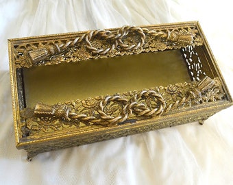 vintage brass ormolu tissue box holder vanity decor powder room tissue kleenex box holder fancy ornate tissue holder