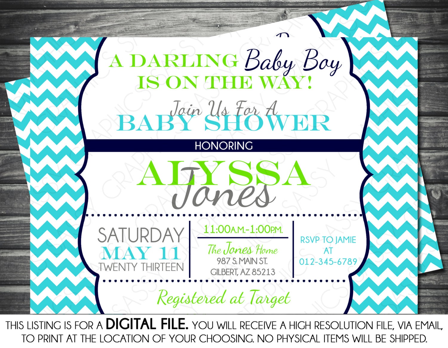 Boys Baby Shower Invitation Modern Chevron Navy