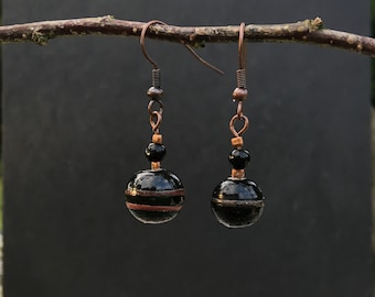 Copper and glass handmade drop earrings