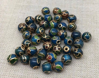 20 Vintage Blue Cloisonné Half Drilled 6mm