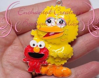 2" Big Bird With Elmo Inspired Charm, Sesame Street Inspired, Chunky Pendant, Keychain, Bookmark, Zipper Pull, Chunky Jewelry, Purse Charm