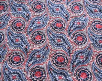 vintage FULL feed sack fabric -- red roses and navy floral print