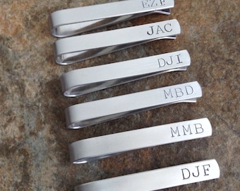 Personalized Tie Bar Clip, Initials, Monogram, Groomsmen Gift, Father's Day, Gift for Dad, Anniversary Gift , Custom Hand Stamped, Aluminum