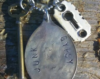 JUNK GYPSY Handstamped/One of Kind/Repurposed Vintage Spoon Pendant Necklace
