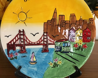 Souvenir 8" Plate of San Francisco with Stand