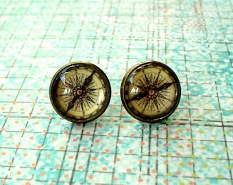 20% OFF- Vintage Compass Cabochon Stud Earrings,Earring Post,Beautiful Gift