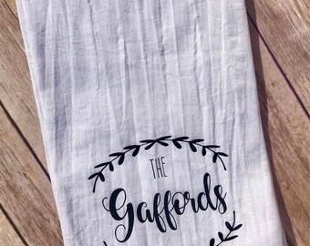 Custom last name flour sack dish towel tea towl personalized vinyl cute kitchen drying dishes