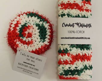 Holly Jolly Kitchen Dishcloth Set, Kitchen Dish Scrubbie, Dish Scrubby, Crochet Dishcloth, Crochet Scrubbie, Ready to Ship