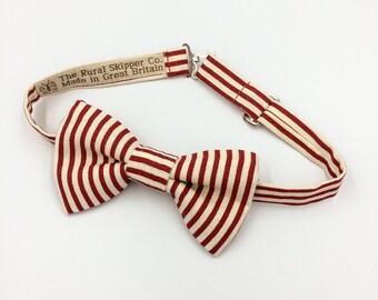 Red and cream striped bow tie, cotton striped bow tie, Henley boating bow tie.