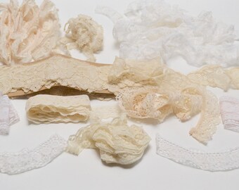 vintage antique ivory lace / trim lot, over 21 yards